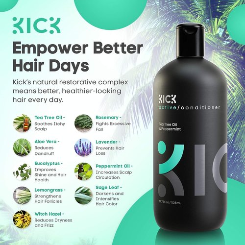 Kick Mens Conditioner - Tea Tree & Peppermint Anti-Hair Loss Treatment - 17oz Pro-Nourishing Formula