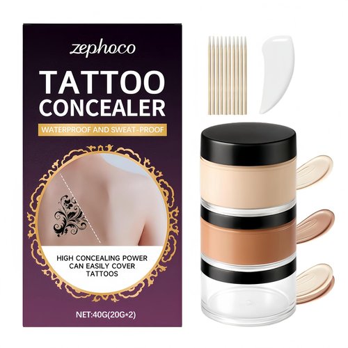 Regine Switzerland Full Coverage Tattoo Cover Up Cream - Waterproof & Sweatproof Concealer for Scars, Birthmarks & Dark Spots - Dual Shades (Ivory & Medium Deep)