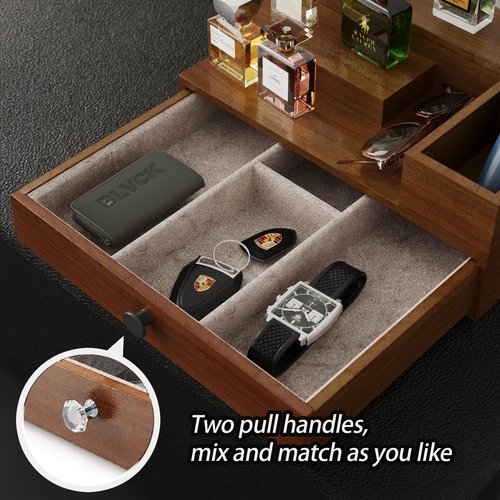 UUyuality Pine Wood Cologne Stand Organizer for Men, 3 Tier Cologne Display Shelf Organizer with Hidden Compartment and Velvet Lining Drawer, Perfume Display Holder (Brown, 01)