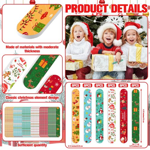 Gisafai 48 Pcs Christmas Gift Christmas Nail File Santa Emery Boards Hat Filler Manicure Tools for Stocking Stuffer Party Favor