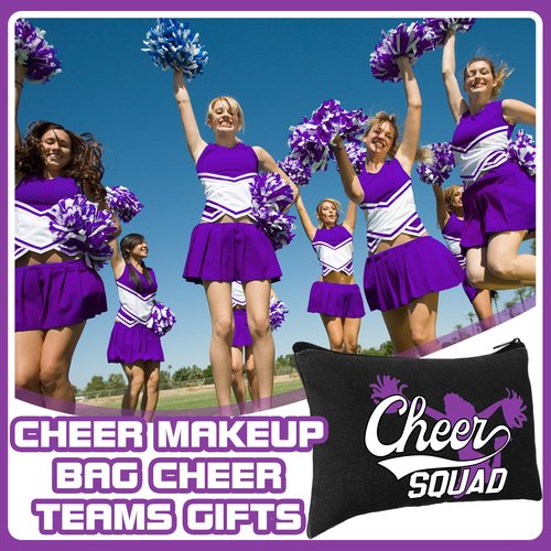 Pinkunn 20 Pcs Cheer Makeup Bags Bulk Cheer Team Gifts for Women Canvas Makeup Case Cheerleader Teams Gifts Zipper Cosmetic Pouch for Cheerleading Party Favors Supplies(Purple)