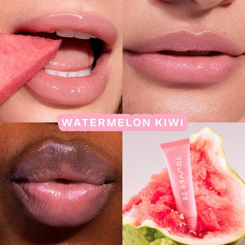 Tower 28 LipSoftie Tinted Lip Balm Treatment - Hydrating Glossy Balm & Overnight Mask with Jojoba Oil - Watermelon Kiwi (0.38 oz)