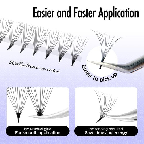 BEYELIAN Premade Volume Eyelash Extensions Mixed Tray 1000 Fans 9-16mm 0.07mm 10D C Curl Premade Fans Eyelash Extensions Handmade Promade Loose Fans Thin Base