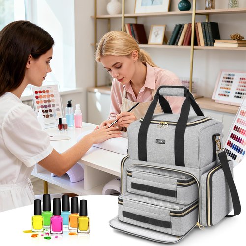LEFOR·Z Nail Polish Organizer Holds 80 Bottles and a Lamp,Nail Polish Carrying Case with 2 Removable Bags,Nail Organizers and Storage for Nail Tech,Portable Nail Polish Holder for Nail Supplies,Grey