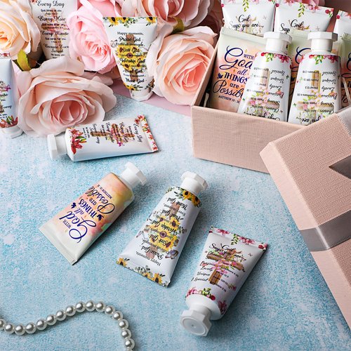 24 Pcs Christian Hand Cream Bulk Gifts for Women Bible Verse Mini Hand Lotion Scripture Travel Lotion for Dry Cracked Christian Religious Gifts Bulk for Mom Women Teacher Wedding Favors (Cross Style)