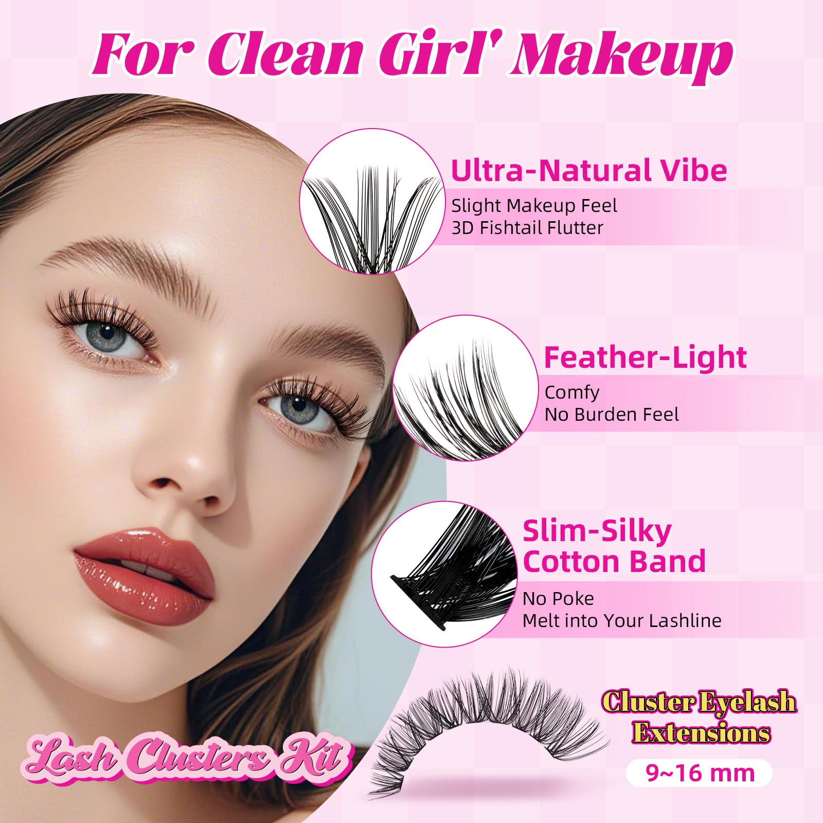 WLF Lash Clusters Kit 640 Pcs Lash Extension Kit Individual Lashes D Curl Clusters Eyelashes Extensions Kit with Lash Book Eyelash Bond and Seal Remover Tweezers Brush(Mix 9-16mm,30D+40D+50D+60D Kit)