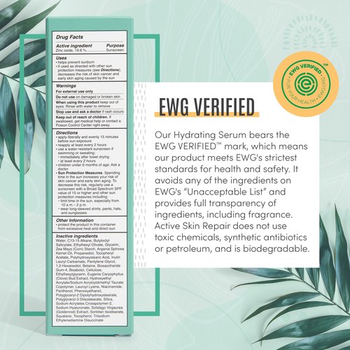 Active Skin Repair SPF 50 EWG-Certified Hydrating Daily Sunscreen and Face Moisturizer, Non-Nano Zinc, Non-Toxic Broad Spectrum Protection Hydrating Mineral Facial Sunscreen, 1.7 fl. oz.