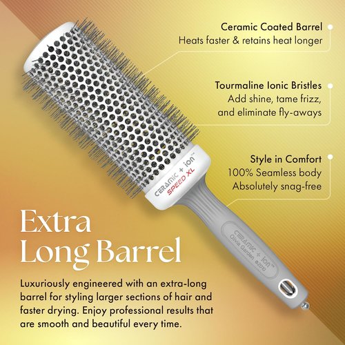 Olivia Garden Ceramic + Ion Speed XL - Extra-Long Round Thermal Hair Brush for Professional Blowouts