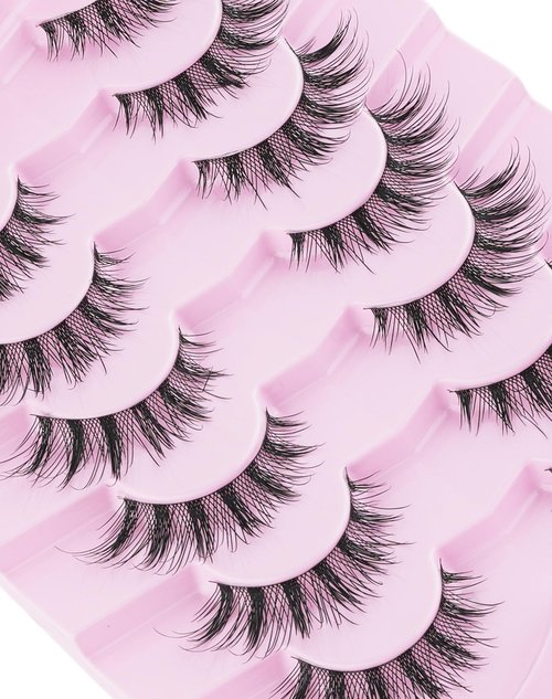 Jiocolor Cat Eye Lashes Manga Lashes Wispy Fake Lashes Fairy False Lashes 12mm Natural Eye Lashes Fluffy Strips Lashes Natural False Eyelashes 7 Pairs Pack K7 ANGELA