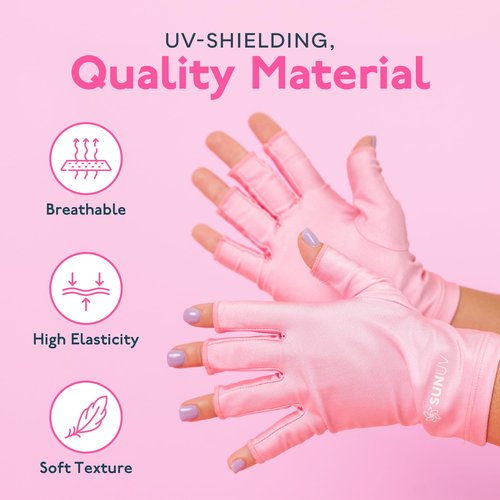 SUNUV UV Gloves for Gel Manicures, Professional UPF 50+ Anti UV Gloves for Gel Nail Lamp, Nail Techs Pink
