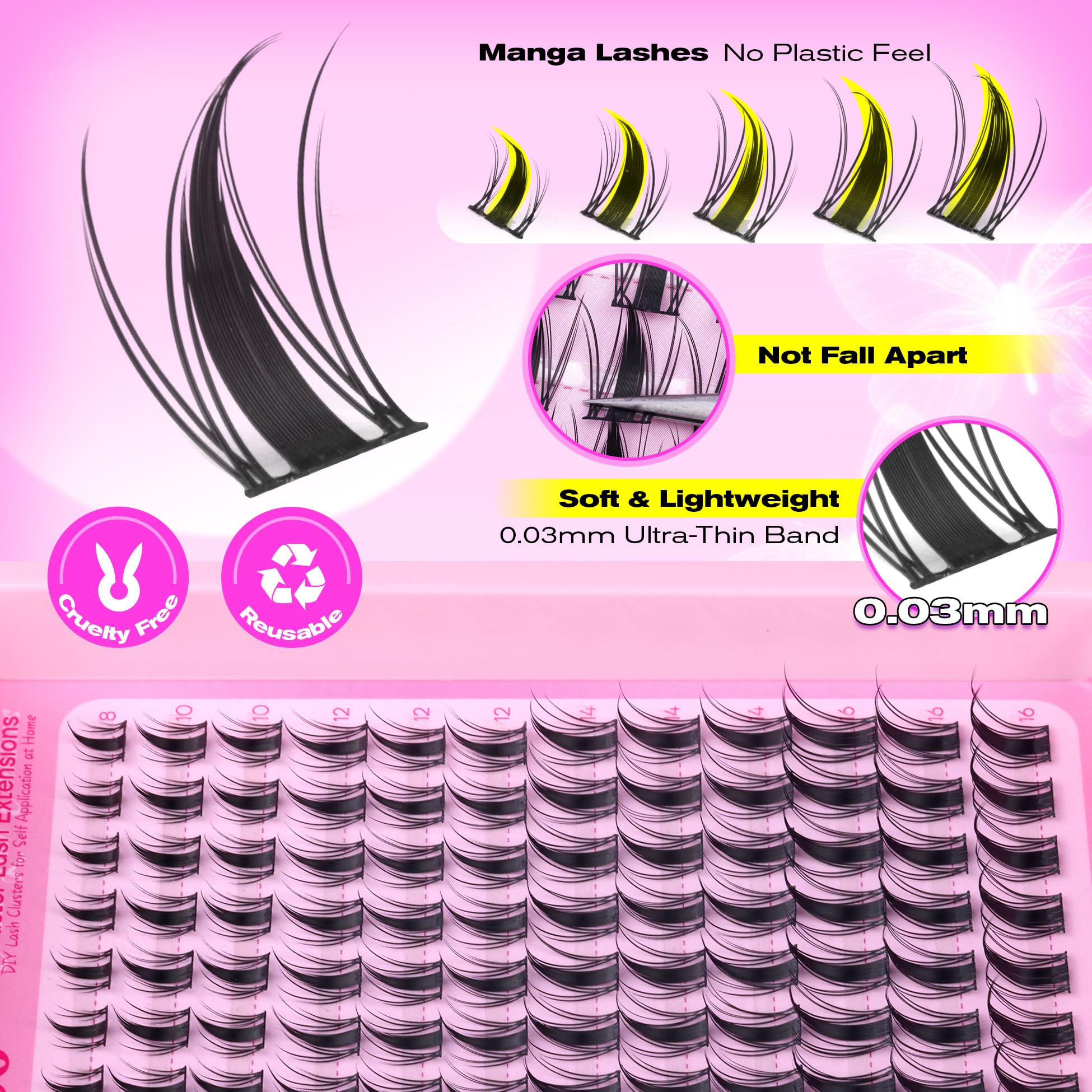 wiwoseo Manga Lash Clusters Manga Eyelash Clusters Anime Cluster Eyelash Extensions Clusters Lashes Natural Look Eyelashes Fairy Lash Clusters Manga Individual Lashes for Beginners (8-16MM)