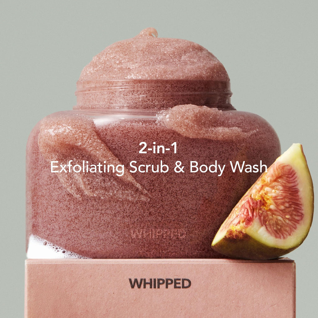 WHIPPED VEGAN SCRUB FIGBUTTER 210g (7.40 oz) – Made with Fig & Cacao Butter | Soft as Gelato Texture, Enriched with Ceramide, Shea Butter & Niacinamide | 10x Finer than Sugar Scrubs | for Face & Body