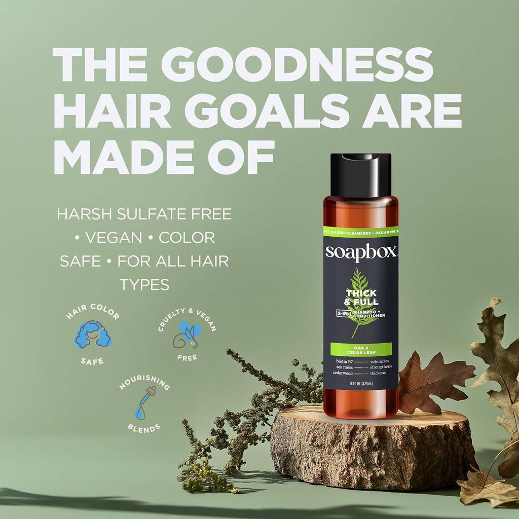Soapbox Men's 2-in-1 Shampoo and Conditioner - Natural Oak & Cedar Leaf, 16oz