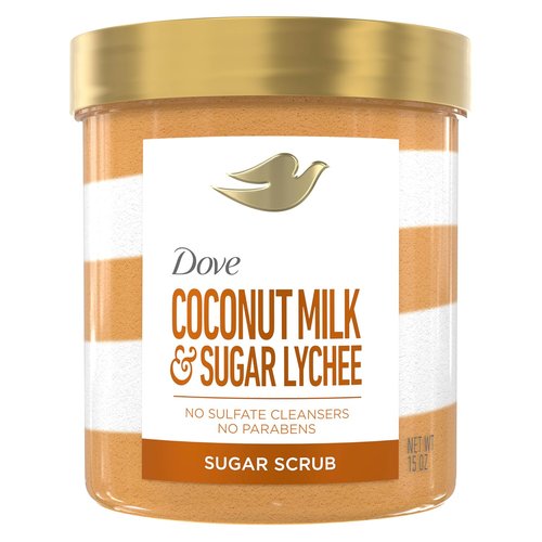 Dove Sugar Body Scrub - Coconut & Lychee Exfoliator for Hydrated Skin | 15 oz