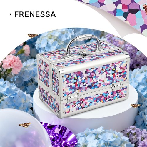 FRENESSA Makeup Train Case Makeup Box Organizer Portable Cosmetic Travel Case Makeup Case with Mirror Locking Make Up Cases Organizers and Storage for Nail Supplies Hard Cosmetic Box Purple