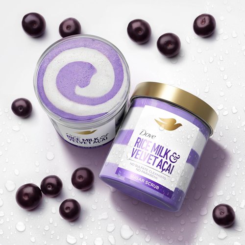Dove Sugar Body Scrub - Velvet Acai & Rice Milk for Exfoliated, Hydrated Skin | 15 oz