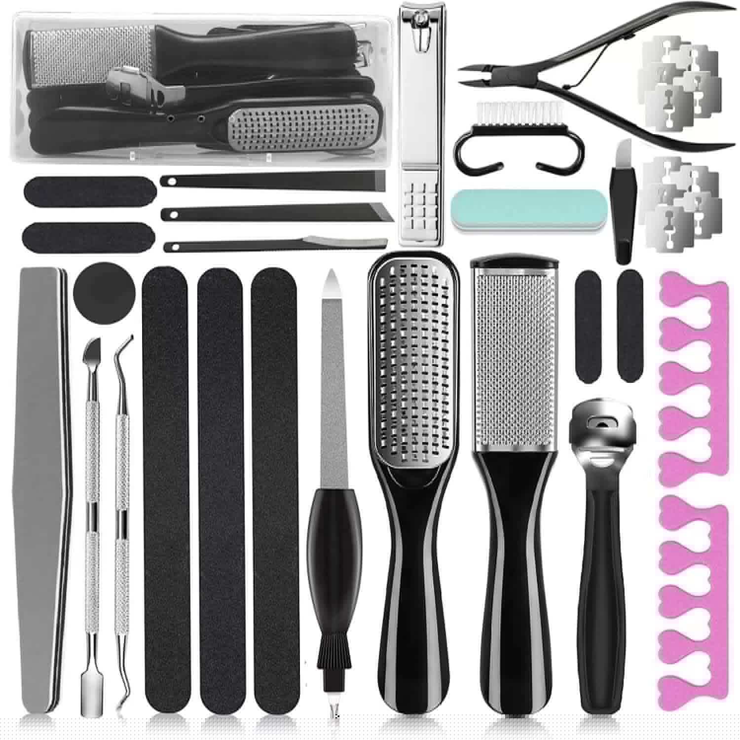 EKOCSIO Professional Pedicure Kit, 36 in 1 Stainless Steel Foot Care Kit Foot Rasp Dead Skin Remover for Home & Salon Care, Black