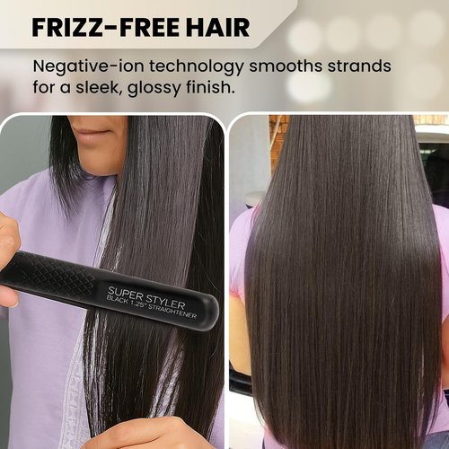 Herstyler Superstyler Onyx Ceramic Flat Iron - Adjustable Temperature Hair Straightener | Travel-Friendly Design