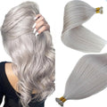 Silver I Tip Hair Extensions - Human Hair Pre-Bonded Cold Fusion Stick Tip Real Remy Hair Piece for Women - Invisible Keratin Microlink Extensions 16 Inch 100 Strands 50G