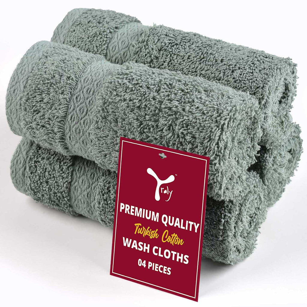 YRALY Premium Turkish Cotton Washcloths (4 Pack) Hotel Quality Ultra Soft & Absorbent Towels for Face, Hand, Kitchen & Cleaning – Sage Green