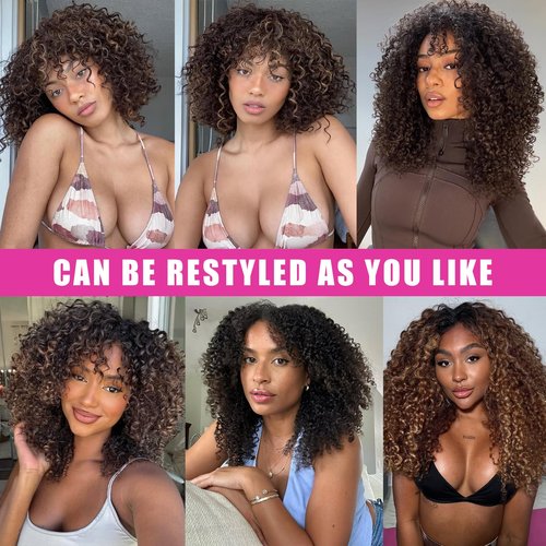 Chocolate Brown Kinky Curly Clip Ins 12 Inch 3C 4A Curly Clip In Hair Extension Real Human Hair Brazilian Remy Human Hair Extensions Double Weft 8Pcs 110g Natural Black