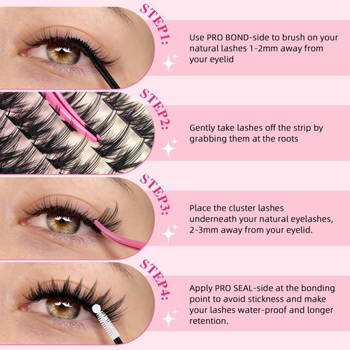 PROLASHBEAUTY Lash Clusters with Spikes 80D 100D Manga Lash Clusters Kit Spiky Eyelash Clusters Lash Bond and Seal Lash Remover Lash Tweezer Apply at Home(80D+100D, 8-18mix)