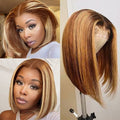 CLong Highlight Ombre Lace Front Wig Human Hair, 10 inch 13x4 Lace Wig Transparent 4/27 Short Bob Wigs For Black Women Human Hair 150% Density (4/27 Bob Wig,10inch)