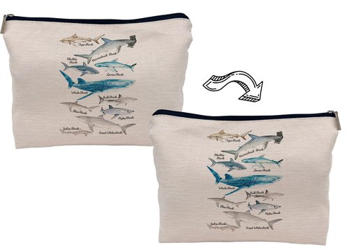 Lacosu Shark Makeup Bag,Shark Stuff,Shark Gifts For Shark Lovers，Marine Life Species Of Sharks Chart Cosmetic Makeup Bag