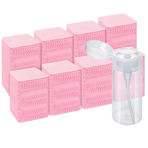 Lint Free Nail Wipes, Acetone Nail Polish Remover 1080PCS with Pump Dispenser, Gel Nail Polish Remover Pads Soft Non-woven Nail Wipes for Nail Polish Remove and Acrylic Nail Supplies,Pink