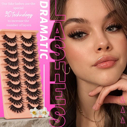Veleasha Lashes D Curl Dramatic Lashes Fluffy Faux Mink Eyelashes V Shape Volume Eyelash Thick 10-18MM 3D Effect False Eyelashes (6D33)