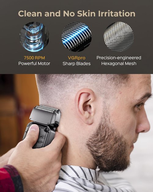 Vgrpro Hair Clippers & Trimmers Set for Men Professional, Waterproof Electric Razor Foil Shaver for Men Face Beard, Cordless for Hair Cutting, 4-Speed Setting, LED Battery Display, Barber or Home Use