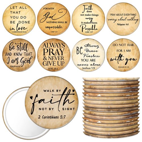 18 Pcs Mini Easter Christian Compact Mirrors for Women Mothers Day Church Gifts Retro Inspirational Bible Verse Pocket Makeup Mirrors Religious Employee Appreciation Gift for Church Party Favors