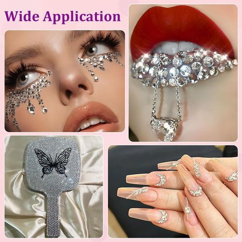 32000Pcs Resin Rhinestones for Bedazzling, Silver Clear Flatback Gems for Diamond Art, Crystal Bedazzler Kit with 3Pcs 10ml B7000 Jewelry Glue for Nail Art Crafting Clothing Book Makeup