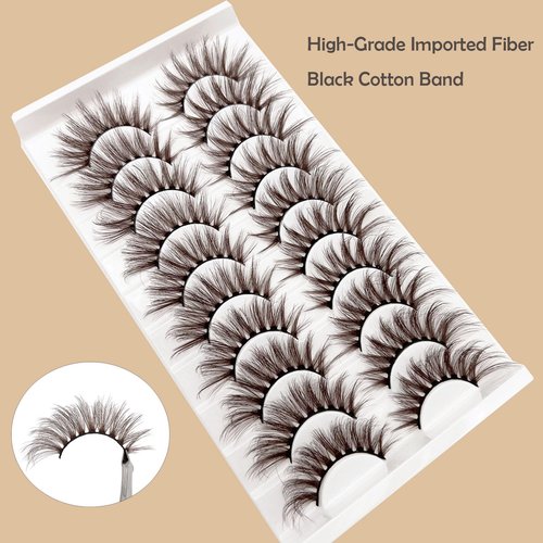 Brown Eyelashes Fairy Lashes Cat Eye Wispy False Eyelashes Mink Fluffy Dramatic Dark Brown Strip Lashes Fox Eye Long Volume Fake Eyelashes 10 Pairs (MQ608)