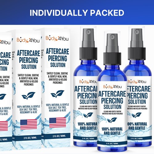 BodyJ4You Piercing Aftercare Spray - Saline Solution Natural Keloid Bump Removal - Ear Piercing Cleaner Nose Septum Belly Button Cartilage - Sea Salt Aloe Vera Rosemary - Fine Mist 3 x 2 Fl Oz