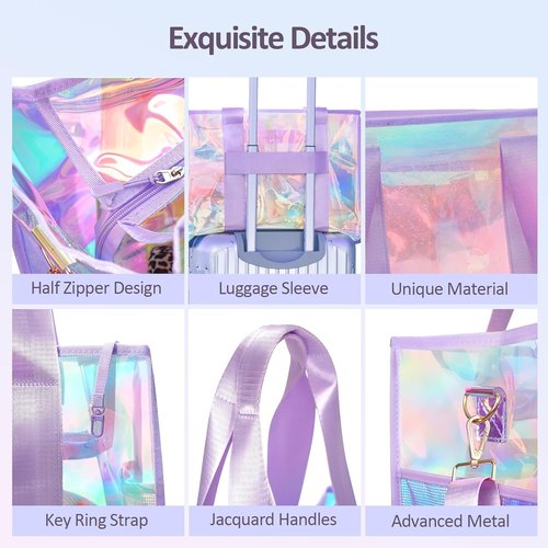 Skiennix Iridescent Waterproof Beach Bag - 26L Large Tote with Zipper & Phone Pouch | Sand-Proof Design