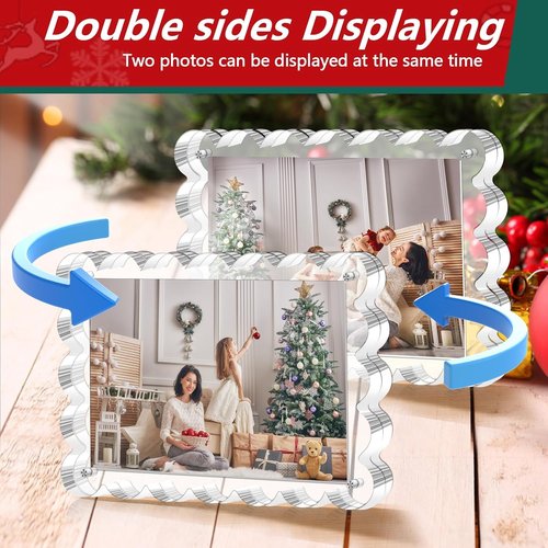 Magnetic Acrylic Picture Frames by [Brand Name] - 5x7 Inch Freestanding Scalloped Design | Double-Sided Clear Display