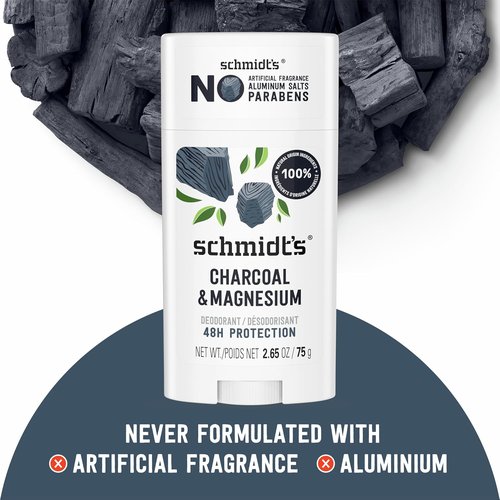 Schmidt's Charcoal & Magnesium Vegan Deodorant - 24 Hour Odor Protection, Natural Ingredients, 2.65 oz