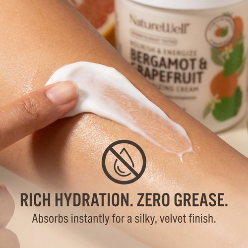 NATURE WELL Bergamot & Grapefruit Nourish & Energize Moisturizing Body Cream for Dry Skin, Infused with Natural Oils & Extracts, Non-Greasy, Lightweight, Helps Promote a Radiant Complexion, 16 Oz
