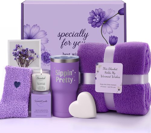 Valentine's Day Gifts for Her — Women's Spa Gift Basket: Mother's Day, Birthday, Galentines, Christmas, Thanksgiving, New Mom, Get Well | Self-Care Set with Cozy Blanket, Scented Candle, Tumbler