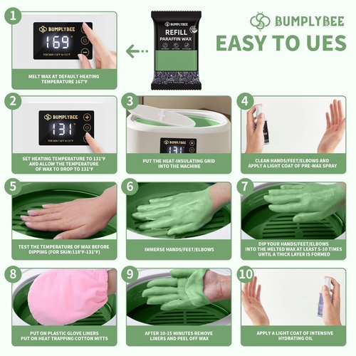 BUMPLYBEE Paraffin Wax Kit - 10 Packs Aloe Vera Paraffin Wax for Hand and Feet Refill, Skin Moisturizing, Non-Greasy, Easy-Peeling