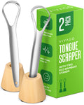 VIVAGO Tongue Scraper for Adults with Holder (2 Pack) - Metal Tongue Scraper for Tongue Cleaning and Reducing Bad Breath - Stainless Steel Tongue Scraper for Adults, Tongue Cleaner for Adults