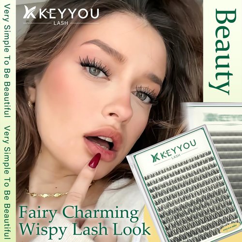 KEYYOULASH Lash Clusters Manga Lash Extension D Curl 120pcs 8-18mm Wispy Eyelash Clusters Natural Volume Eyelash Extensions Individual Lashes DIY at Home(KY03,D-8-18MIX)
