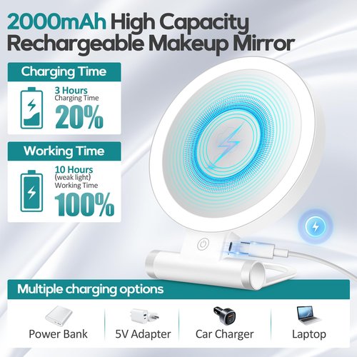 B Beauty Planet Magnifying Mirror with Light 30X, Double-Sided 1X/ 30X Magnifying Makeup Mirror with Tweezer, 2000mAh 3 Colour Modes with Adjustable Brightness,Foldable Travel Mirror(9" L x 7" W)