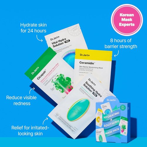Dr.Jart+ Hydrating Face Mask Value Set - 4 Soothing Korean Masks for Radiant Skin