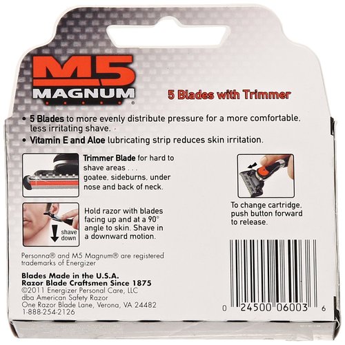 M5 Magnum Razor Cartridge Blades with Trimmer, 4 Count Refill Blades (2 Pack)