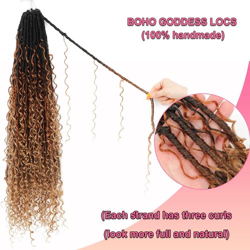 Boho Faux Locs Crochet Hair 18 Inch Goddess Locs 8 Packs Boho Soft Locs Crochet Hair with Curly Ends Pre-looped Long Bohemian River Locs for Black Women (OT30/27, 24 Inch(Pack of 8))