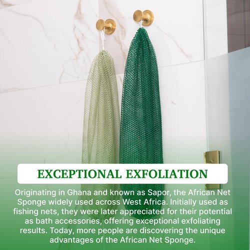 MOTHER AFRICA African Net Sponge Authentic with Knots 2 Pack Black Owned Exfoliating Body Scrubber Bath Sponge for Shower Washcloth Loofah Gentle Deep Cleansing Back Scrubber Face & Body Men & Women