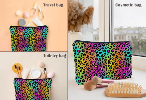 Lacosu Colorful Neon Leopard Print Rainbow Makeup Bag Cosmetic Bag Zipper Pouch Toiletry Bags,Leopard Print Gifts for Women Teen Girls