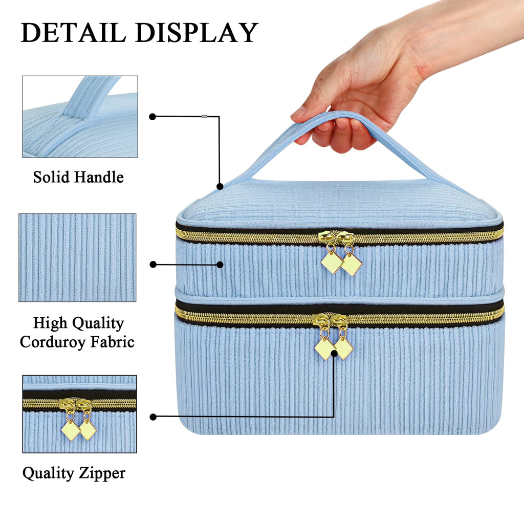 ZFZGFRCS Nail Polish Organizer- Holds 30 Bottles, Nail Organizers and Storage Double-Layer Nail Bag Organizer Case Nail Polish Holder with Handle, Nail Kit Organizer for Manicure Tools (Blue)